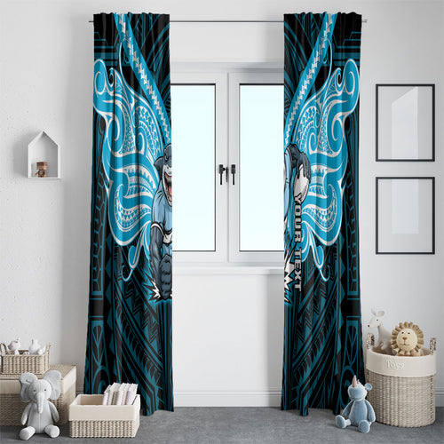 Custom Cronulla-Sutherland Sharks Window Curtain Shark Warrior Polynesia Islander Rugby Mascot