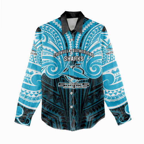 Custom Cronulla-Sutherland Sharks Women Casual Shirt Shark Warrior Polynesia Islander Rugby Mascot