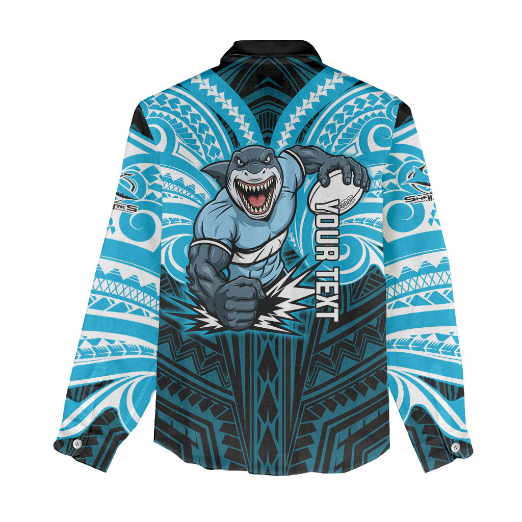 Custom Cronulla-Sutherland Sharks Women Casual Shirt Shark Warrior Polynesia Islander Rugby Mascot