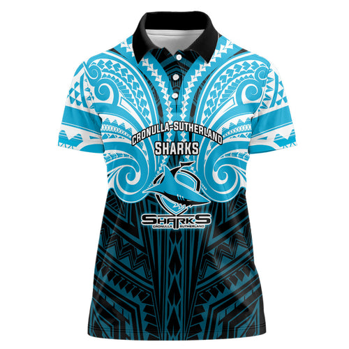 Custom Cronulla-Sutherland Sharks Women Polo Shirt Shark Warrior Polynesia Islander Rugby Mascot