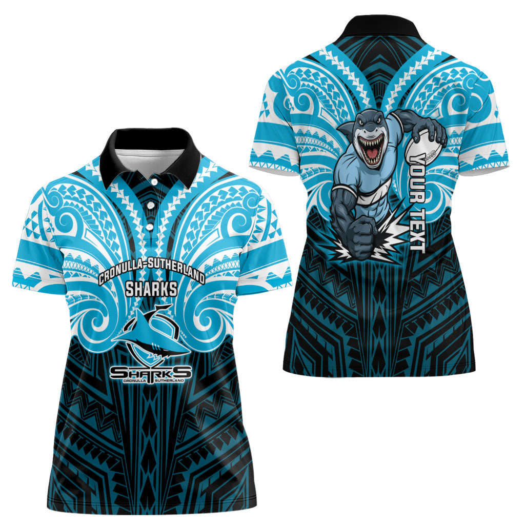 Custom Cronulla-Sutherland Sharks Women Polo Shirt Shark Warrior Polynesia Islander Rugby Mascot