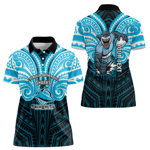 Custom Cronulla-Sutherland Sharks Women Polo Shirt Shark Warrior Polynesia Islander Rugby Mascot