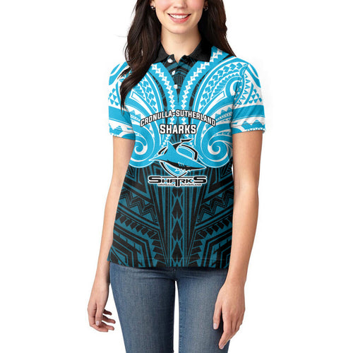 Custom Cronulla-Sutherland Sharks Women Polo Shirt Shark Warrior Polynesia Islander Rugby Mascot