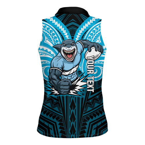 Custom Cronulla-Sutherland Sharks Women Sleeveless Polo Shirt Shark Warrior Polynesia Islander Rugby Mascot