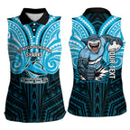 Custom Cronulla-Sutherland Sharks Women Sleeveless Polo Shirt Shark Warrior Polynesia Islander Rugby Mascot