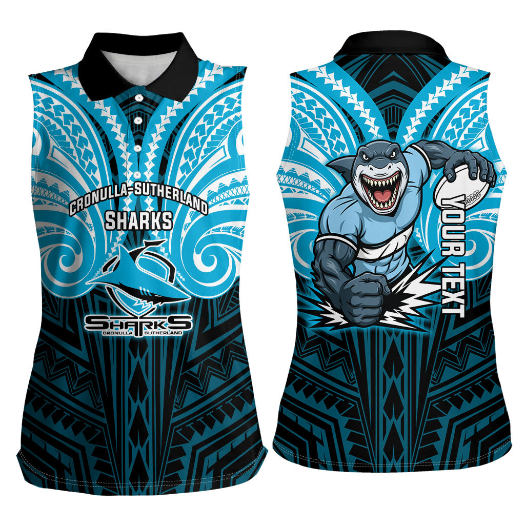 Custom Cronulla-Sutherland Sharks Women Sleeveless Polo Shirt Shark Warrior Polynesia Islander Rugby Mascot