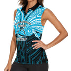 Custom Cronulla-Sutherland Sharks Women Sleeveless Polo Shirt Shark Warrior Polynesia Islander Rugby Mascot