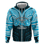 Custom Cronulla-Sutherland Sharks Zip Hoodie Shark Warrior Polynesia Islander Rugby Mascot
