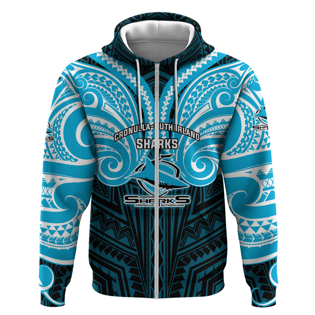 Custom Cronulla-Sutherland Sharks Zip Hoodie Shark Warrior Polynesia Islander Rugby Mascot