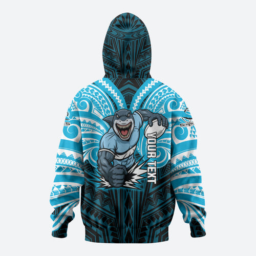 Custom Cronulla-Sutherland Sharks Zip Hoodie Shark Warrior Polynesia Islander Rugby Mascot
