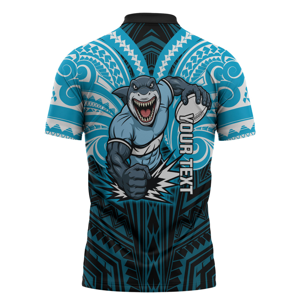 Custom Cronulla-Sutherland Sharks Zipper Polo Shirt Shark Warrior Polynesia Islander Rugby Mascot