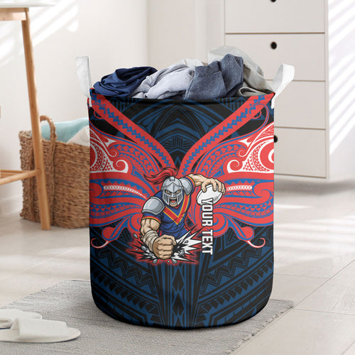 Custom Newcastle Knight Laundry Basket Knight Warrior Polynesia Islander Rugby Mascot