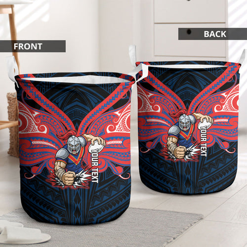 Custom Newcastle Knight Laundry Basket Knight Warrior Polynesia Islander Rugby Mascot