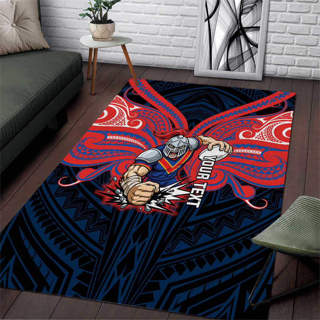 Custom Newcastle Knight Area Rug Knight Warrior Polynesia Islander Rugby Mascot