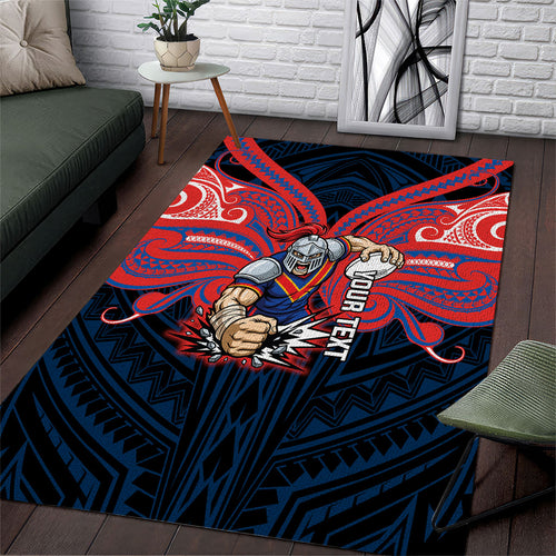 Custom Newcastle Knight Area Rug Knight Warrior Polynesia Islander Rugby Mascot