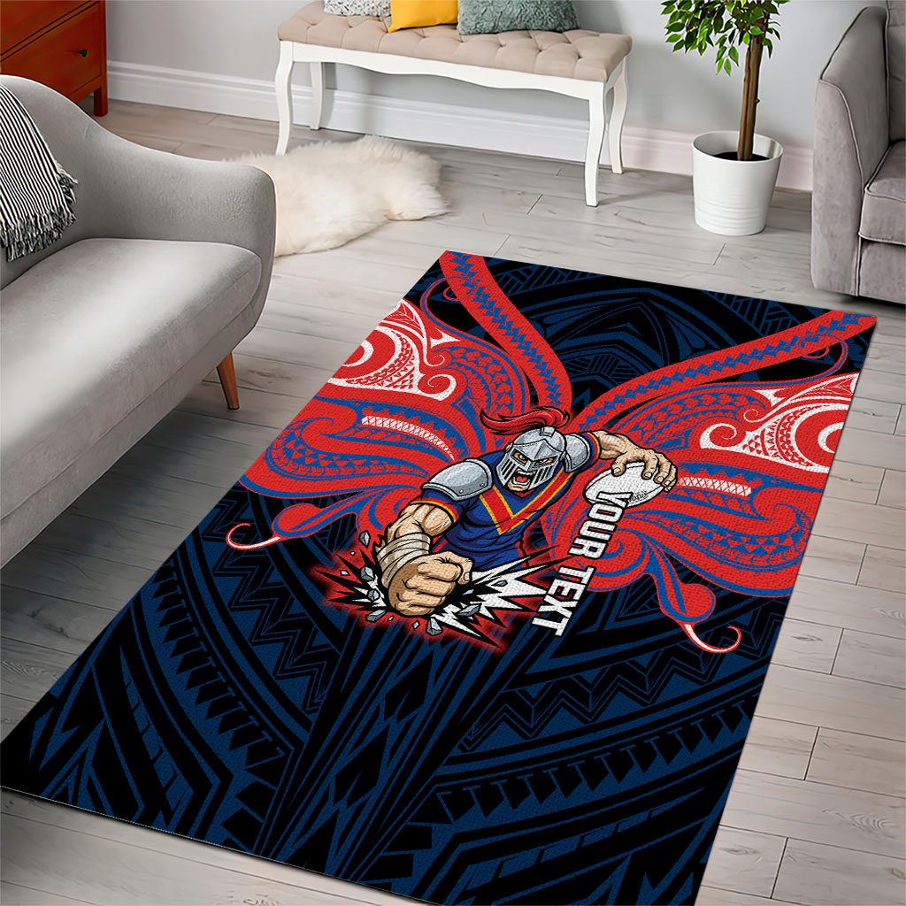 Custom Newcastle Knight Area Rug Knight Warrior Polynesia Islander Rugby Mascot