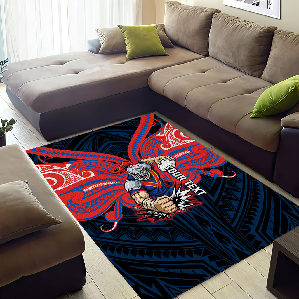 Custom Newcastle Knight Area Rug Knight Warrior Polynesia Islander Rugby Mascot