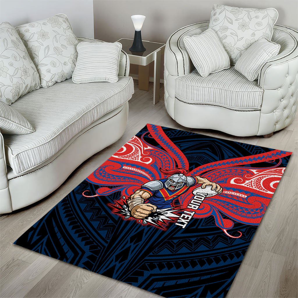 Custom Newcastle Knight Area Rug Knight Warrior Polynesia Islander Rugby Mascot