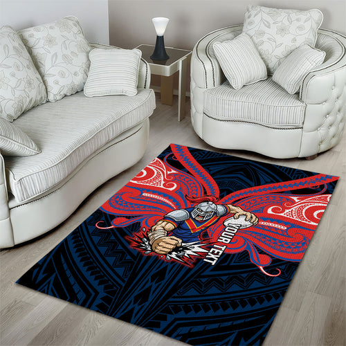 Custom Newcastle Knight Area Rug Knight Warrior Polynesia Islander Rugby Mascot