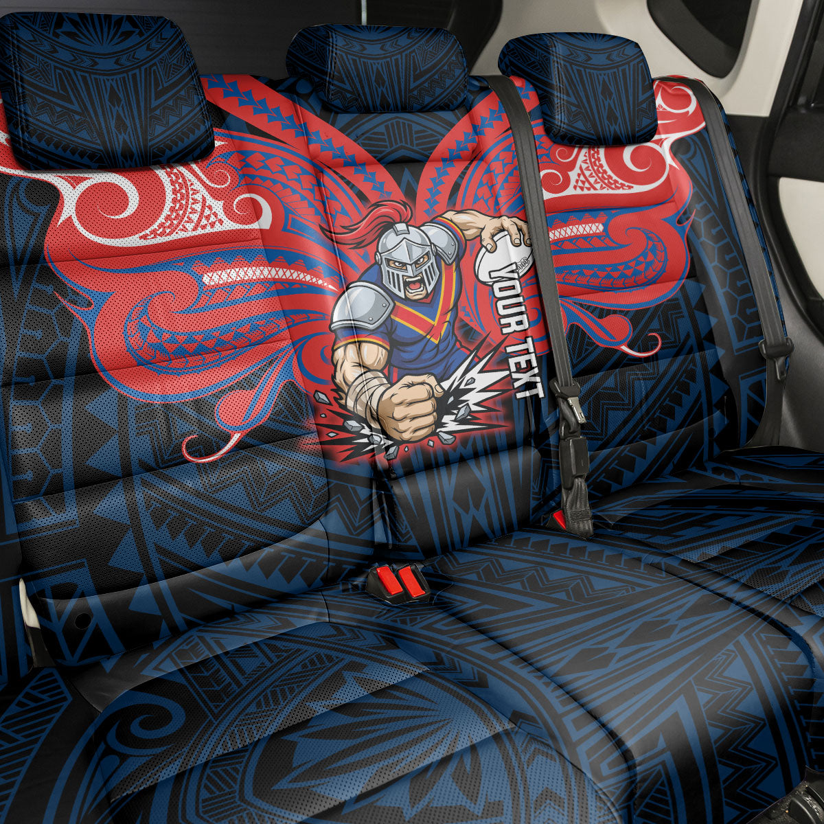 Custom Newcastle Knight Back Car Seat Cover Knight Warrior Polynesia Islander Rugby Mascot