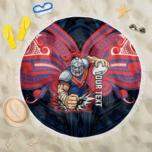 Custom Newcastle Knight Beach Blanket Knight Warrior Polynesia Islander Rugby Mascot