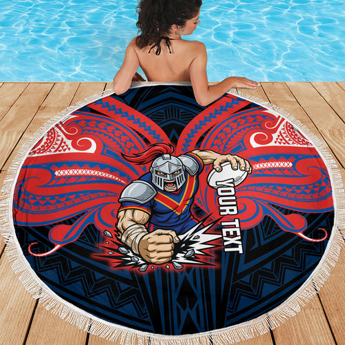 Custom Newcastle Knight Beach Blanket Knight Warrior Polynesia Islander Rugby Mascot