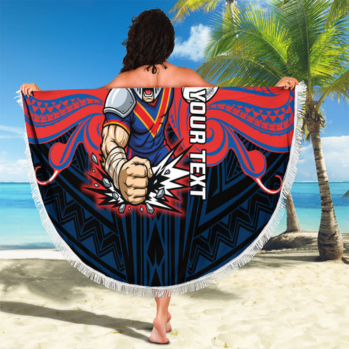 Custom Newcastle Knight Beach Blanket Knight Warrior Polynesia Islander Rugby Mascot