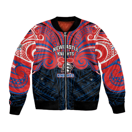 Custom Newcastle Knight Bomber Jacket Knight Warrior Polynesia Islander Rugby Mascot