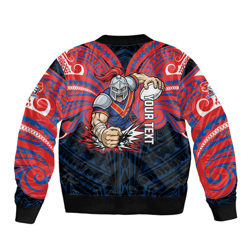 Custom Newcastle Knight Bomber Jacket Knight Warrior Polynesia Islander Rugby Mascot