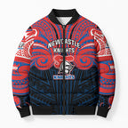 Custom Newcastle Knight Bomber Puffer Jacket Knight Warrior Polynesia Islander Rugby Mascot