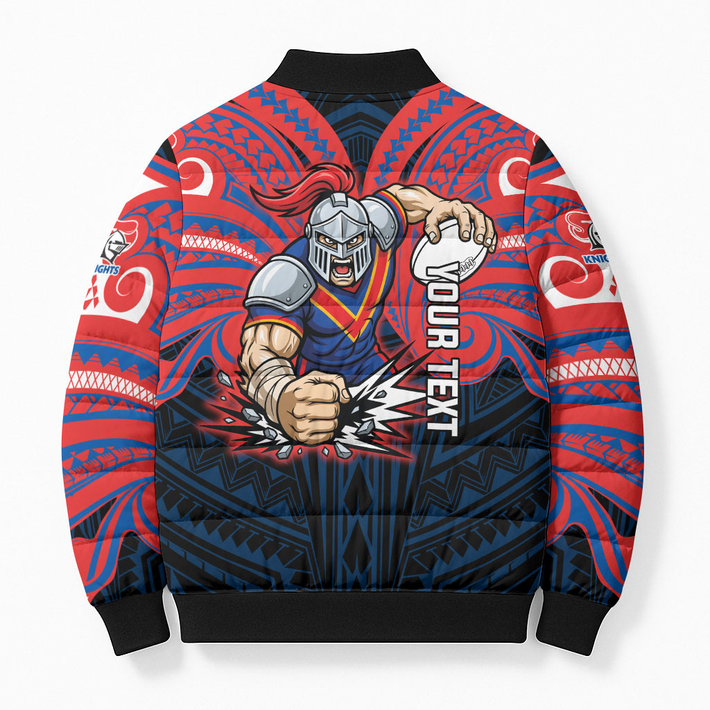 Custom Newcastle Knight Bomber Puffer Jacket Knight Warrior Polynesia Islander Rugby Mascot