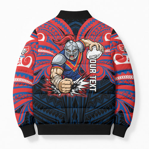 Custom Newcastle Knight Bomber Puffer Jacket Knight Warrior Polynesia Islander Rugby Mascot