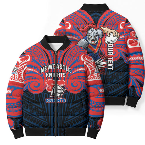 Custom Newcastle Knight Bomber Puffer Jacket Knight Warrior Polynesia Islander Rugby Mascot