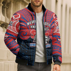 Custom Newcastle Knight Bomber Puffer Jacket Knight Warrior Polynesia Islander Rugby Mascot