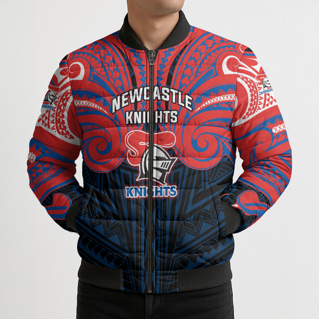 Custom Newcastle Knight Bomber Puffer Jacket Knight Warrior Polynesia Islander Rugby Mascot