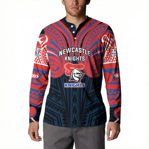 Custom Newcastle Knight Button Sweatshirt Knight Warrior Polynesia Islander Rugby Mascot