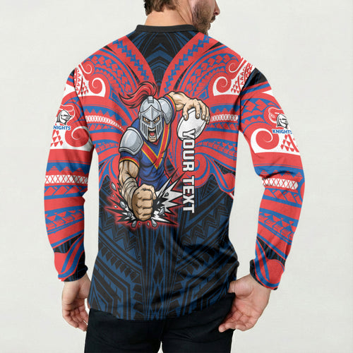 Custom Newcastle Knight Button Sweatshirt Knight Warrior Polynesia Islander Rugby Mascot