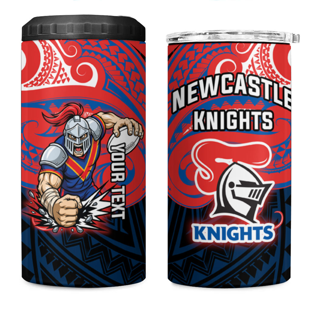 Custom Newcastle Knight 4 in 1 Can Cooler Tumbler Knight Warrior Polynesia Islander Rugby Mascot