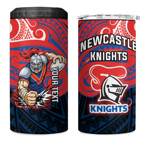 Custom Newcastle Knight 4 in 1 Can Cooler Tumbler Knight Warrior Polynesia Islander Rugby Mascot