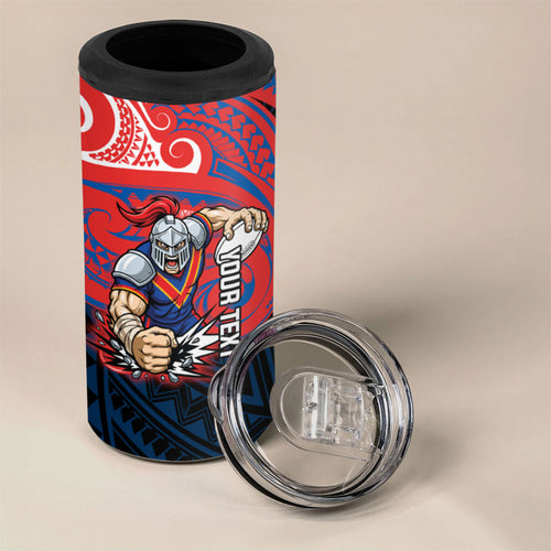 Custom Newcastle Knight 4 in 1 Can Cooler Tumbler Knight Warrior Polynesia Islander Rugby Mascot