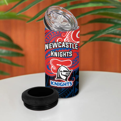 Custom Newcastle Knight 4 in 1 Can Cooler Tumbler Knight Warrior Polynesia Islander Rugby Mascot