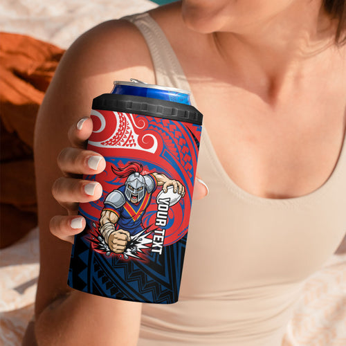 Custom Newcastle Knight 4 in 1 Can Cooler Tumbler Knight Warrior Polynesia Islander Rugby Mascot