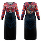 Custom Newcastle Knight Couples Matching Long Sleeve Bodycon Dress and Hawaiian Shirt Knight Warrior Polynesia Islander Rugby Mascot
