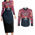 Custom Newcastle Knight Couples Matching Long Sleeve Bodycon Dress and Long Sleeve Button Shirt Knight Warrior Polynesia Islander Rugby Mascot