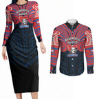 Custom Newcastle Knight Couples Matching Long Sleeve Bodycon Dress and Long Sleeve Button Shirt Knight Warrior Polynesia Islander Rugby Mascot
