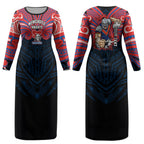 Custom Newcastle Knight Couples Matching Long Sleeve Bodycon Dress and Long Sleeve Button Shirt Knight Warrior Polynesia Islander Rugby Mascot