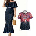 Custom Newcastle Knight Couples Matching Mermaid Dress and Hawaiian Shirt Knight Warrior Polynesia Islander Rugby Mascot