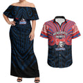 Custom Newcastle Knight Couples Matching Off Shoulder Maxi Dress and Hawaiian Shirt Knight Warrior Polynesia Islander Rugby Mascot