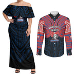 Custom Newcastle Knight Couples Matching Off Shoulder Maxi Dress and Long Sleeve Button Shirt Knight Warrior Polynesia Islander Rugby Mascot