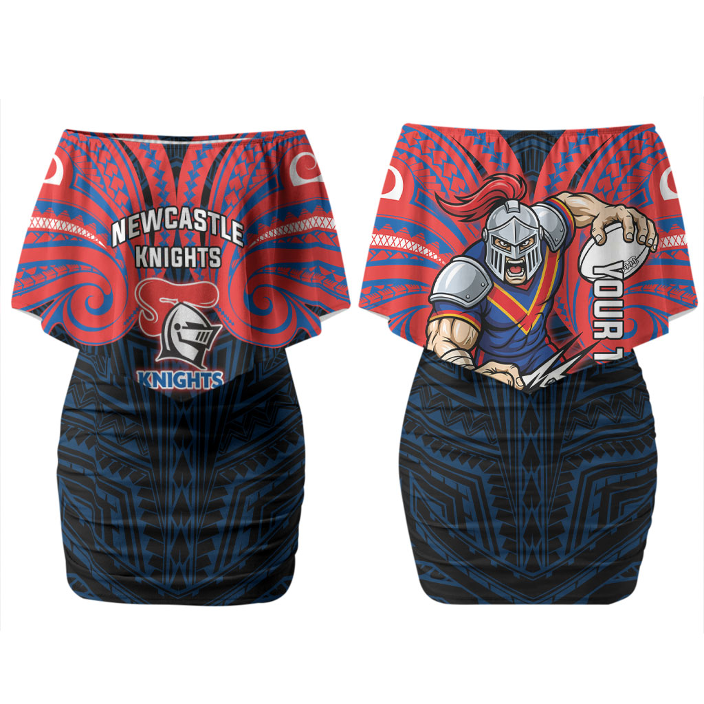 Custom Newcastle Knight Couples Matching Off Shoulder Short Dress and Hawaiian Shirt Knight Warrior Polynesia Islander Rugby Mascot